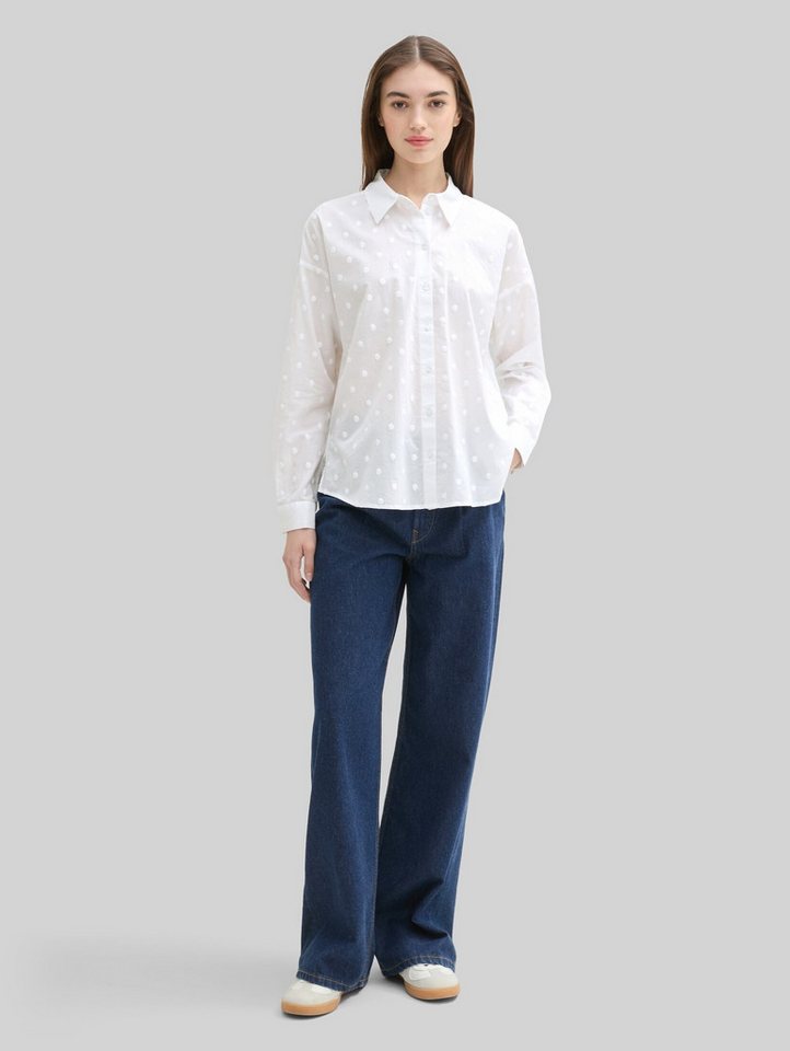 TOM TAILOR Denim Langarmbluse Blusen & Shirts Hemdbluse mit gepunkteter Struktur – Bild 5 von 5