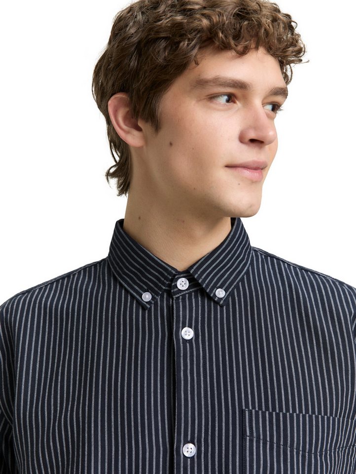 TOM TAILOR Denim Langarmhemd gestreift, mit Button-down-Kragen – Bild 3 von 5