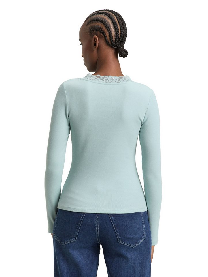 TOM TAILOR Denim Langarmshirt V-Ausschnitt mit Spitze – Bild 2 von 5