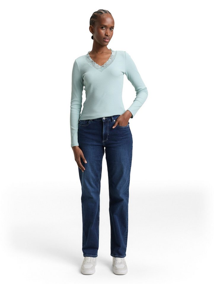 TOM TAILOR Denim Langarmshirt V-Ausschnitt mit Spitze – Bild 4 von 5