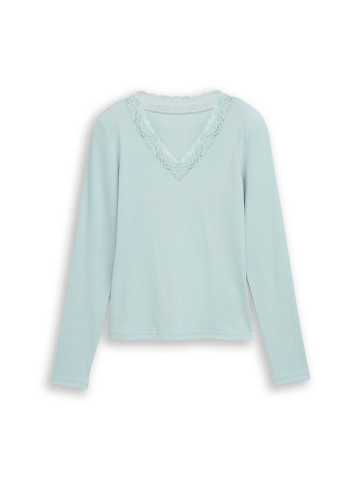 TOM TAILOR Denim Langarmshirt V-Ausschnitt mit Spitze – Bild 5 von 5