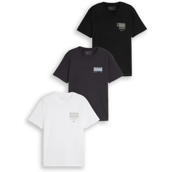 TOM TAILOR Denim Rundhalsshirt (Packung, 3-tlg) mit Logo Print