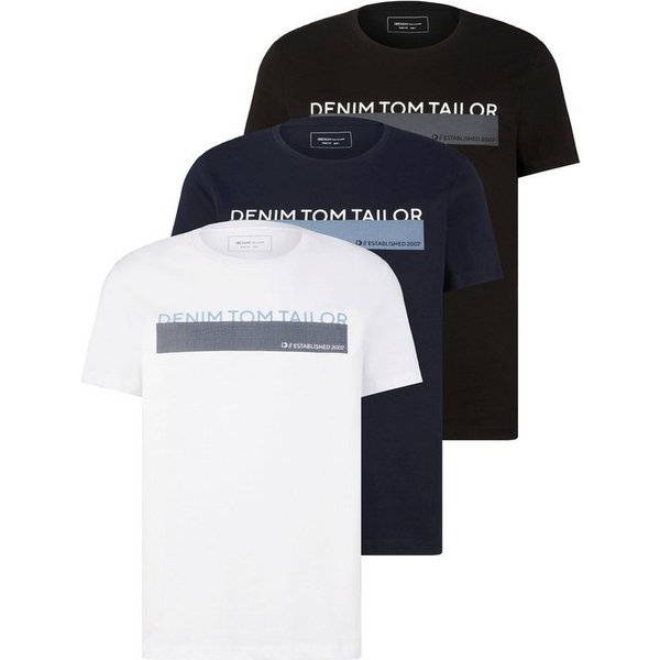 TOM TAILOR Denim Rundhalsshirt (Packung, 3-tlg) mit Logo Print