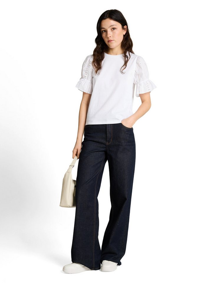 TOM TAILOR Denim Rundhalsshirt Sommershirt mit Häkel-Ärmel – Bild 4 von 5