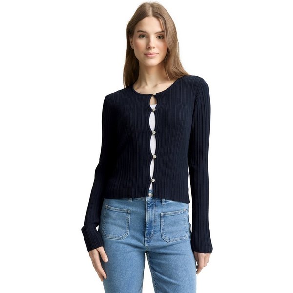 TOM TAILOR Denim Strickjacke mit gewelltem Abschluss