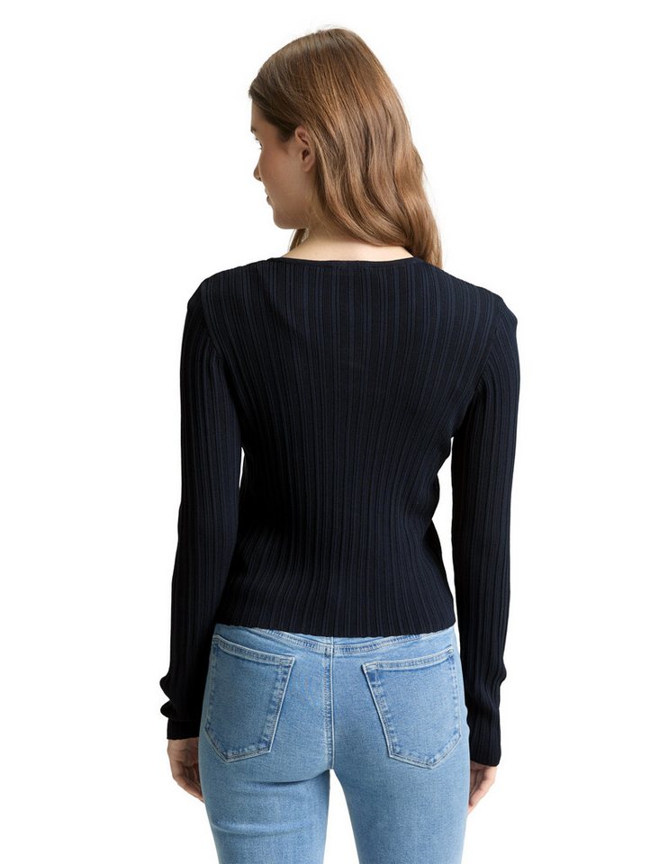 TOM TAILOR Denim Strickjacke mit gewelltem Abschluss – Bild 2 von 5