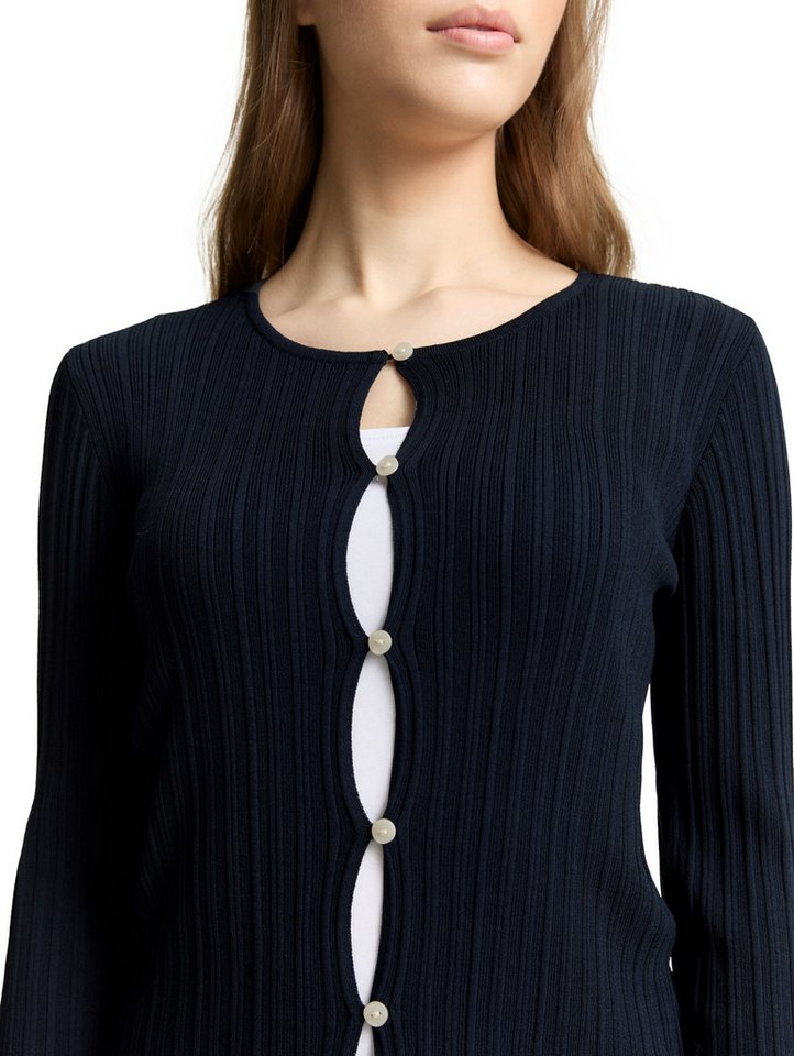 TOM TAILOR Denim Strickjacke mit gewelltem Abschluss – Bild 3 von 5