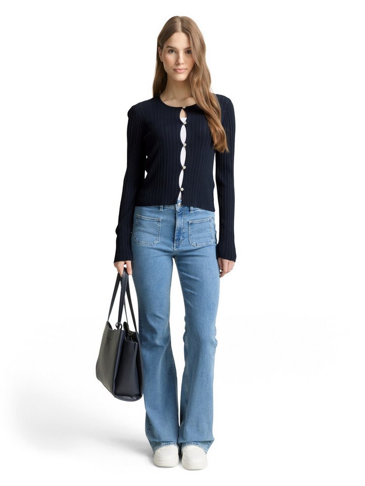 TOM TAILOR Denim Strickjacke mit gewelltem Abschluss – Bild 4 von 5