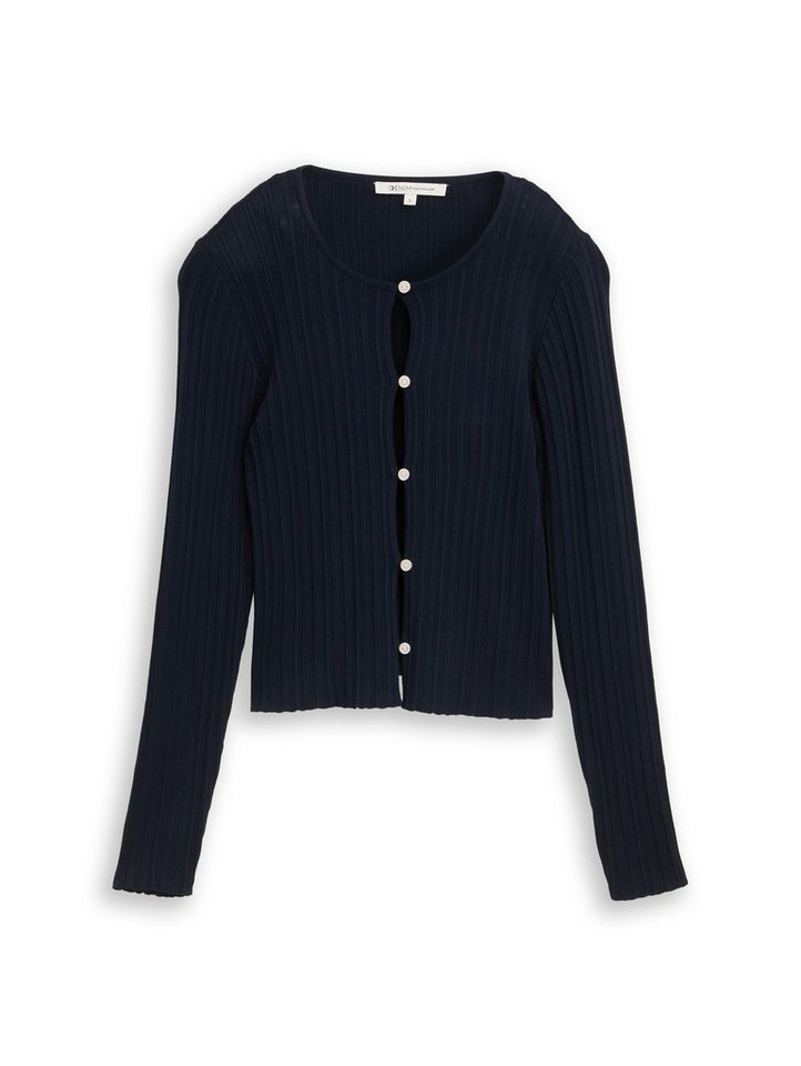 TOM TAILOR Denim Strickjacke mit gewelltem Abschluss – Bild 5 von 5