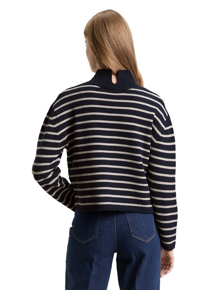TOM TAILOR Denim Strickpullover im Streifen-Design und mit Stehkragen – Bild 2 von 5