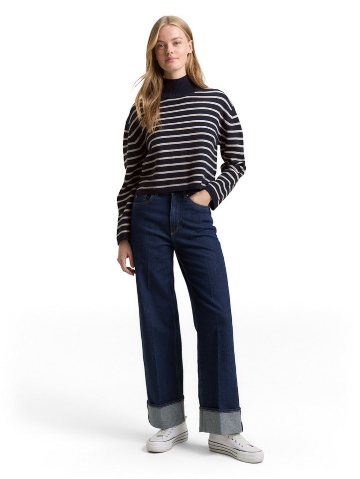 TOM TAILOR Denim Strickpullover im Streifen-Design und mit Stehkragen – Bild 4 von 5