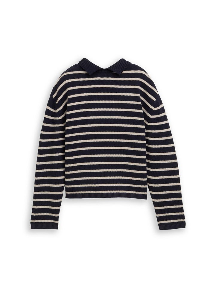TOM TAILOR Denim Strickpullover im Streifen-Design und mit Stehkragen – Bild 5 von 5