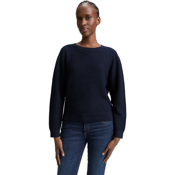 TOM TAILOR Denim V-Ausschnitt-Pullover mit Rippbündchen