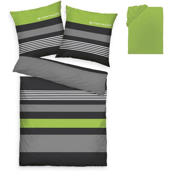 TOM TAILOR HOME Bettwäsche Carl in Gr. 135x200 oder 155x220 cm, Renforcé, 3 teilig, mit GRATIS-Zugabe: Spannbettlaken, 100% Baumwolle, mit Reißverschluss