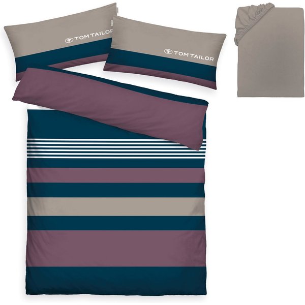 TOM TAILOR HOME Bettwäsche Carl in Gr. 135x200 oder 155x220 cm, Biber, 3 teilig, mit GRATIS-Zugabe: Spannbettlaken, 100% Baumwolle, mit Reißverschluss