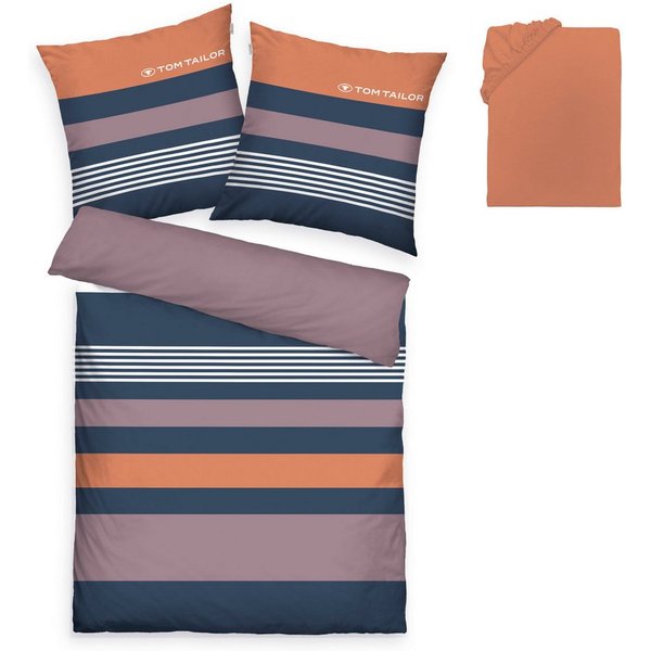 TOM TAILOR HOME Bettwäsche Carl in Gr. 135x200 oder 155x220 cm, Renforcé, 3 teilig, mit GRATIS-Zugabe: Spannbettlaken, 100% Baumwolle, mit Reißverschluss