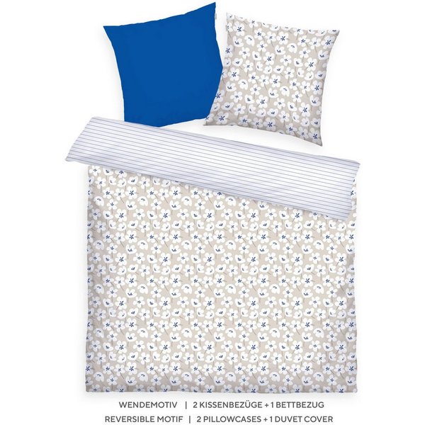 TOM TAILOR HOME Bettwäsche FRESH FLOWERS 135x200cm, 155x220cm oder 200x220cm, Renforcé, 3 teilig, new bedroom, mit farbigem Markenreißverschluss