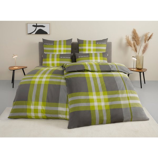 TOM TAILOR HOME Bettwäsche Nick in Gr. 135x200 oder 155x220 cm, Biber, 3 teilig, mit Gratiszugabe Gästehandtuch