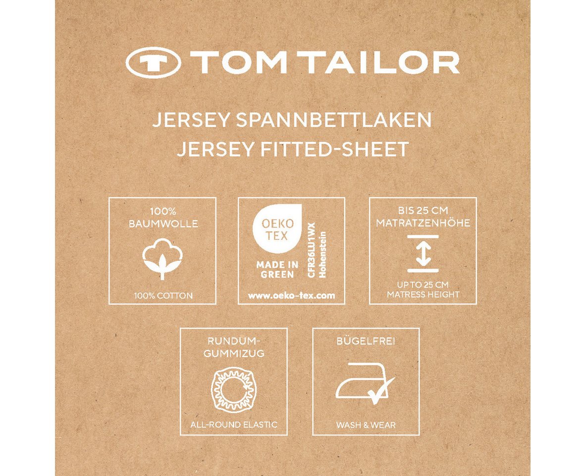 TOM TAILOR HOME Spannbettlaken Tom Tailor Jersey, Jersey, Gummizug: rundum, (1 Stück), ab Größe 90x200 cm, Laken in hochwertiger Jersey Qualität – Bild 5 von 5