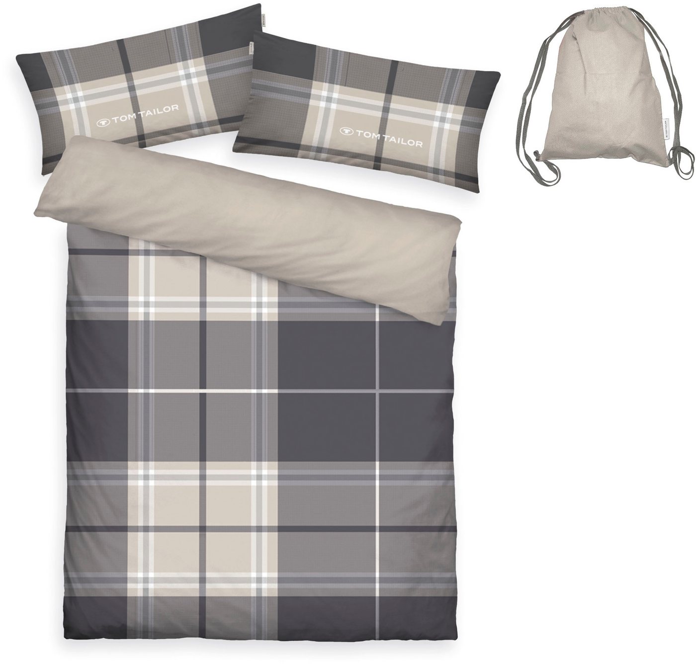 TOM TAILOR HOME Wendebettwäsche Eric in Gr. 135x200 oder 155x220 cm, Renforcé, 3 teilig, mit Reißverschluss, mit GRATIS-Zugabe: Sportbeutel aus 100% Baumwolle – Bild 2 von 4