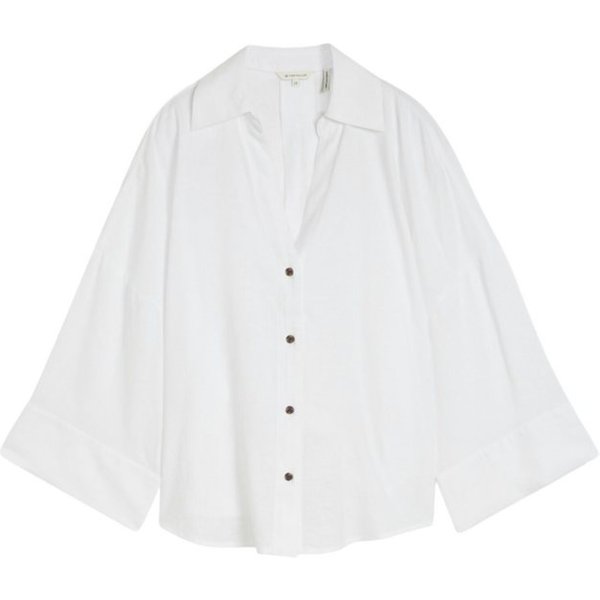 TOM TAILOR Kurzarmbluse H weiß,Casual,Leinen,Unifarben,V-Ausschnitt,3/4 Arm,Casual Fit