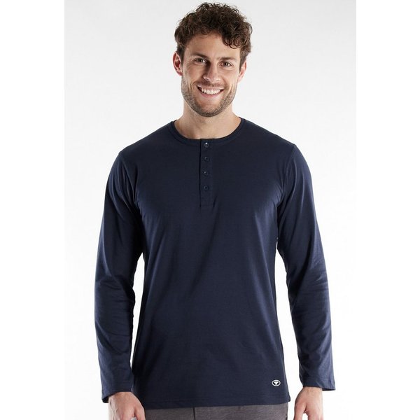 TOM TAILOR Langarmshirt Cansas mit Knopfleiste, Rundhalsausschnitt, Langarm, basic, bequem, elastisch