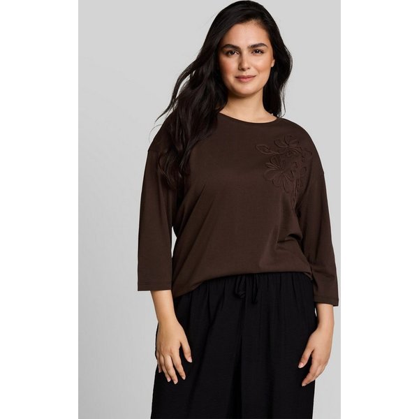 TOM TAILOR PLUS 3/4-Arm-Shirt T-Shirt (im Einserpack) Plus Size - Loose Fit T-Shirt mit Blumen-Applikation