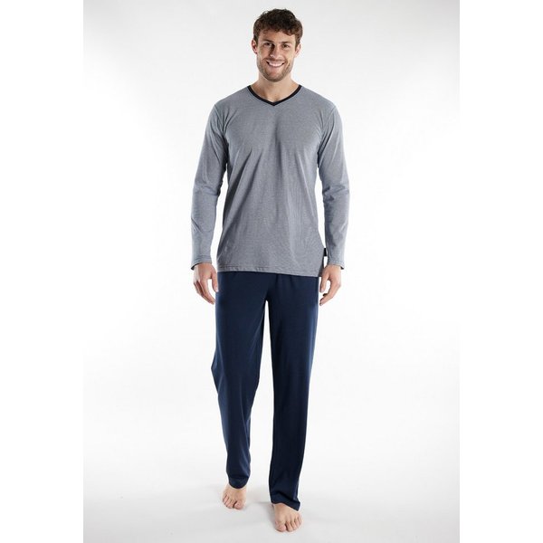 TOM TAILOR Pyjama Nevada (2 tlg) Streifendesign, Langarm, V-Ausschnitt, lange Hose, atmungsaktiv