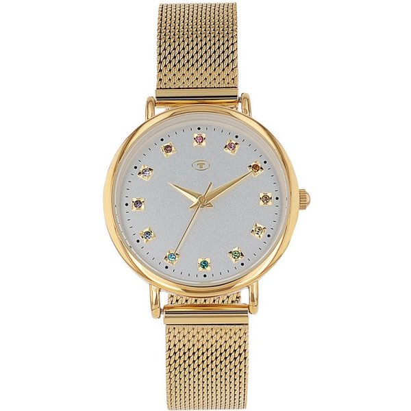 TOM TAILOR Quarzuhr 2100500, Armbanduhr, Damenuhr, Edelstahlarmband, analog, Glassteine