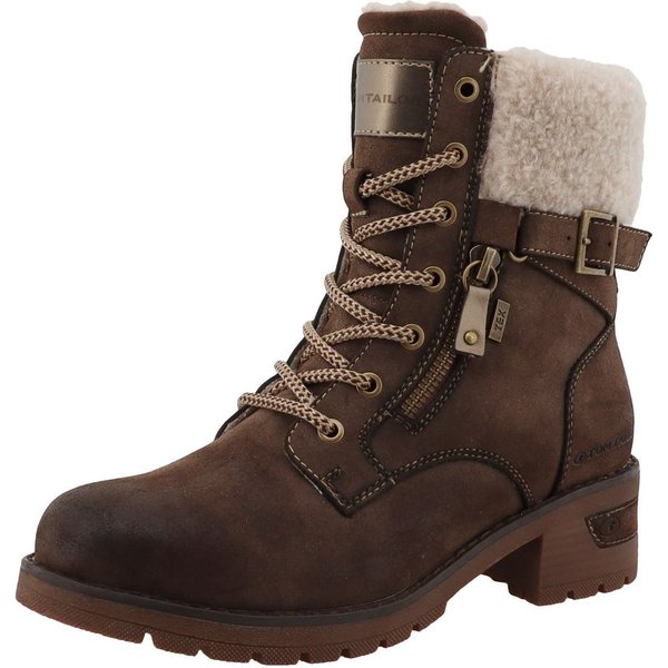 TOM TAILOR Winterstiefelette Blockabsatz, Winterboots, Schnürboots mit Fellimitat am Schaftrand