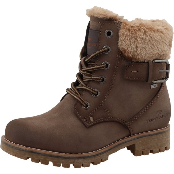 TOM TAILOR Winterstiefelette Blockabsatz, Schnürboots mit Fellimitat am Schaftrand