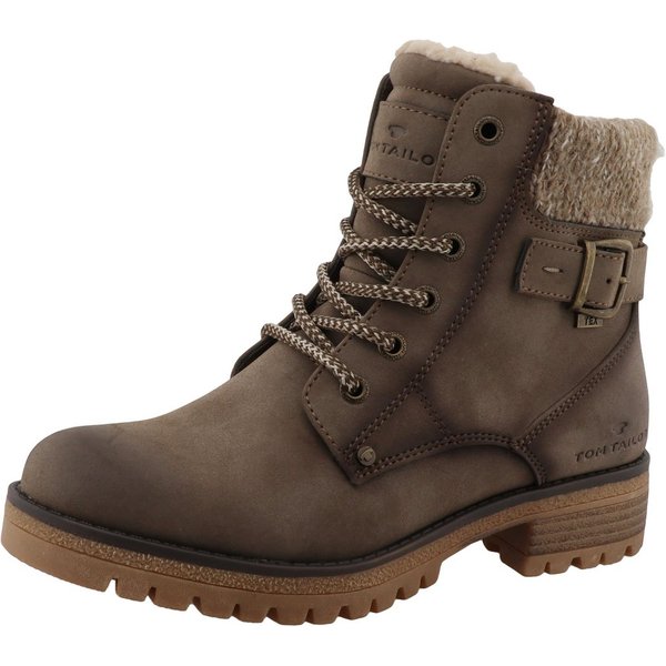 TOM TAILOR Winterstiefelette Blockabsatz, Schnürboots mit modischem Strickkragen