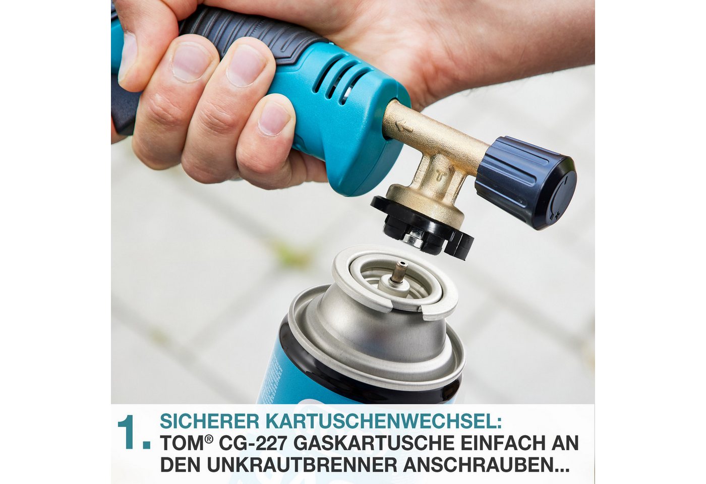 TOM Unkrautbrenner UB-300 mit 8x 227g Gaskartuschen, 1000 °C maximal, Piezozündung, MSF-1A, Unkrautvernichter, Unkrautentferner – Bild 3 von 5