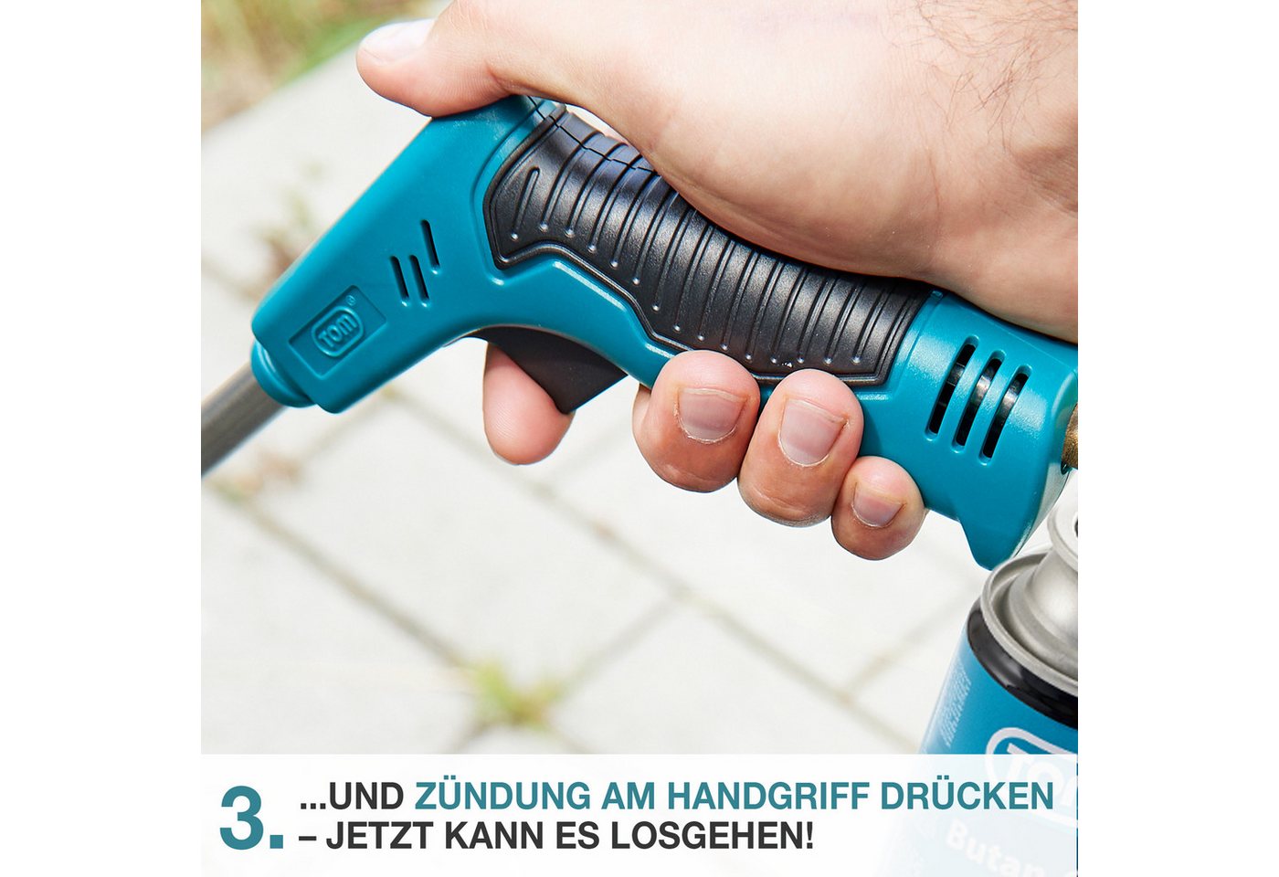 TOM Unkrautbrenner UB-300 mit 8x 227g Gaskartuschen, 1000 °C maximal, Piezozündung, MSF-1A, Unkrautvernichter, Unkrautentferner – Bild 5 von 5