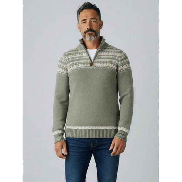 tomBrook Norwegerpullover Herren Troyer Norweger-Strick-Muster - Strickpullover Troyer-Kragen Pullover aus Baumwolle - atmungsaktiv, hautfreundlich & pflegeleic