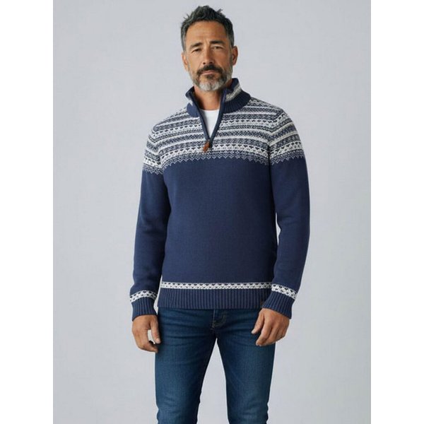 tomBrook Norwegerpullover Herren Troyer Norweger-Strick-Muster - Strickpullover Troyer-Kragen Pullover aus Baumwolle - atmungsaktiv, hautfreundlich & pflegeleic