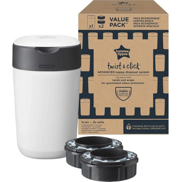 Tommee Tippee Windeleimer Twist and Click Advanced Windeleimer Weiß mit 2 Nachfüllkassetten