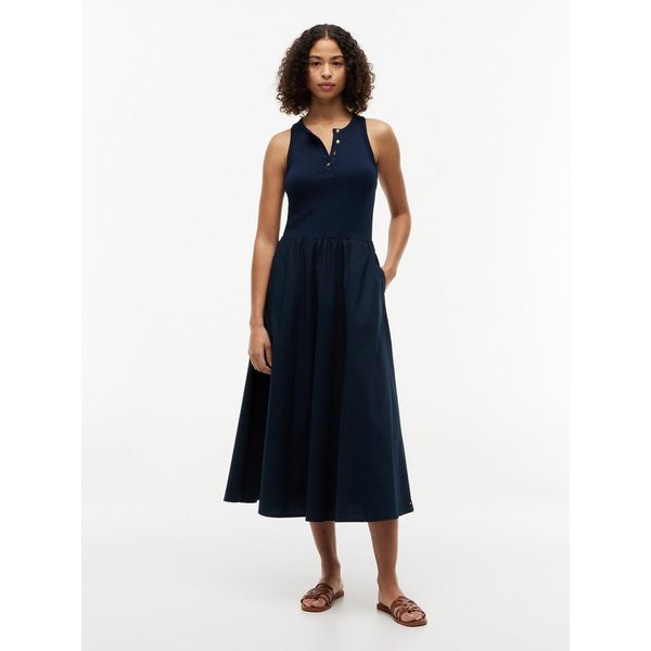 Tommy Hilfiger A-Linien-Kleid GOLD BUTTON POPLIN MIX DRESS Baumwollmischung, mit goldfarbenen Knöpfen