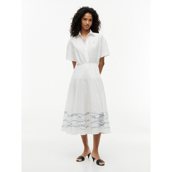 Tommy Hilfiger Blusenkleid POPLIN FLRE SS MIDI SHRT DRS Baumwolle