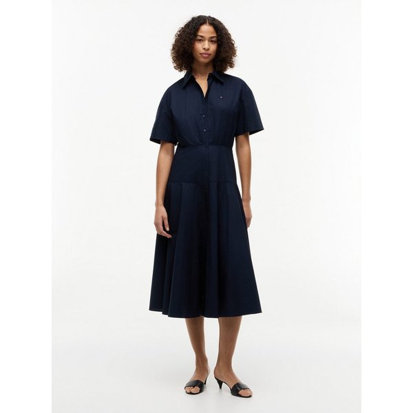 Tommy Hilfiger Blusenkleid POPLIN FLRE SS MIDI SHRT DRS Baumwolle