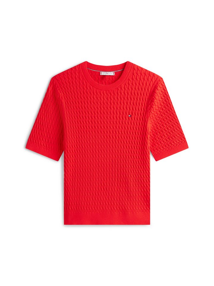 Tommy Hilfiger Curve Rundhalspullover CRV CO CABLE FINE GG CNK S/S SWT in großen Größen, mit Zopfmuster – Bild 4 von 5