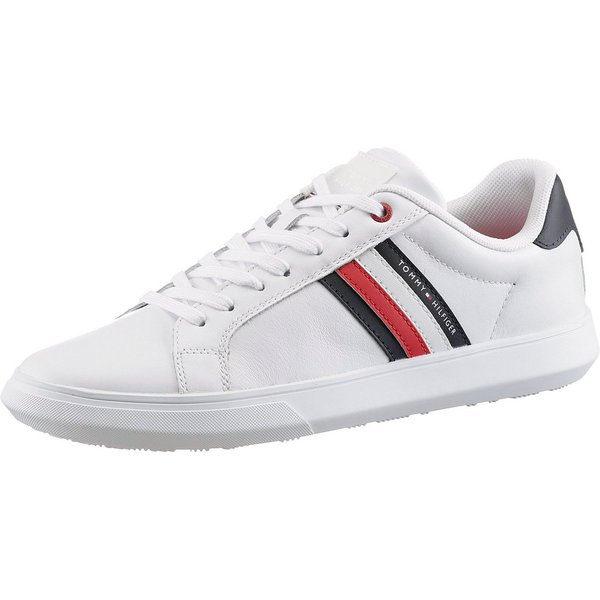 Tommy Hilfiger ESSENTIAL LEATHER CUPSOLE Sneaker, Freizeitschuh, Halbschuh, Schnürschuh mit typischen Streifen
