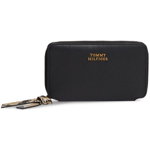 Tommy Hilfiger Geldbörse TH LEATHER MED ZA WALLET, Damen Geldbeutel, Portemonnaie mit goldfarbenem Logoschriftzug