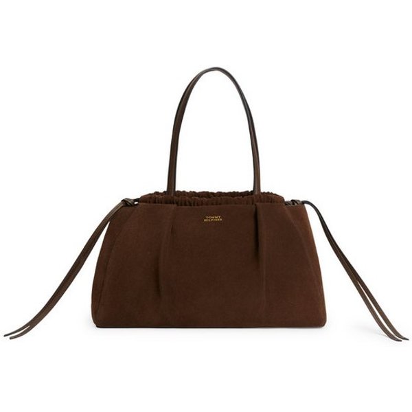 Tommy Hilfiger Hobo SOFT LEATHER HOBO SUEDE, Damen Handtasche, Schultertasche mit Kordelzug