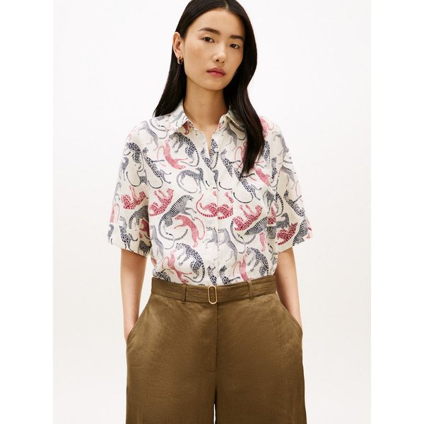 Tommy Hilfiger Kurzarmbluse ESS LINEN SHORT SLEEVE SHIRT mit aufgesetzter Brusttasche und Flag-Stickerei, reines Leinen