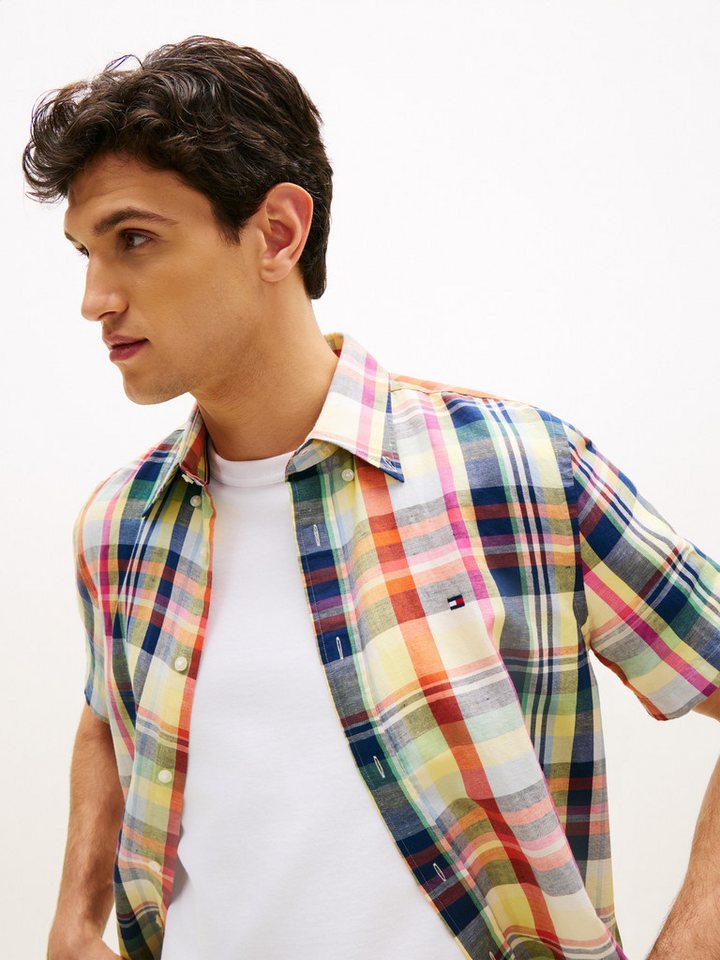Tommy Hilfiger Kurzarmhemd LINEN BLEND CHECK PLAID regular fit, Button-down-Kragen – Bild 2 von 5