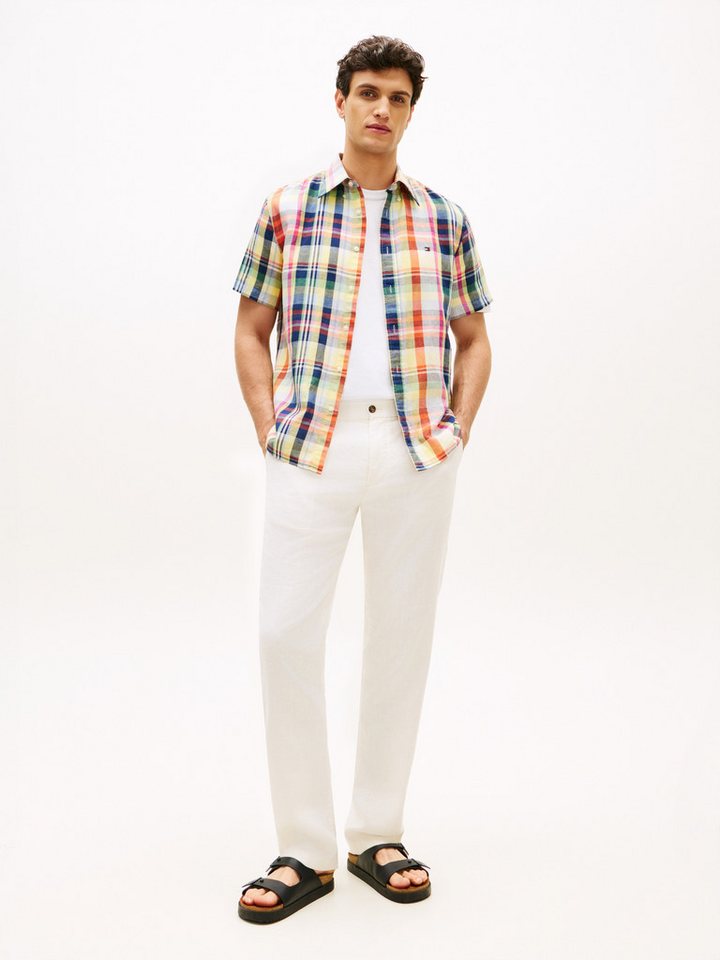 Tommy Hilfiger Kurzarmhemd LINEN BLEND CHECK PLAID regular fit, Button-down-Kragen – Bild 3 von 5