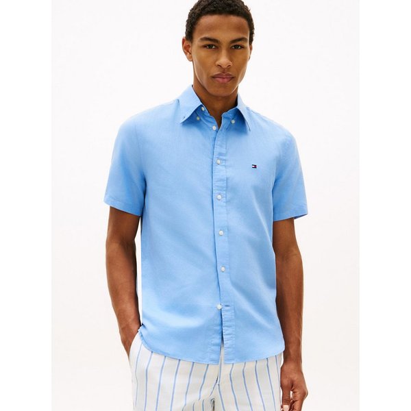 Tommy Hilfiger Kurzarmhemd LINEN BLEND SOLID aus einem Baumwoll-Leinen-Mix