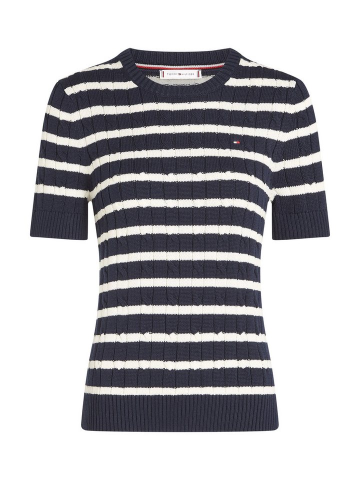 Tommy Hilfiger Kurzarmpullover CO CABLE MID GG SS C-NK SWT Baumwolle, mit Zopfmuster – Bild 4 von 5