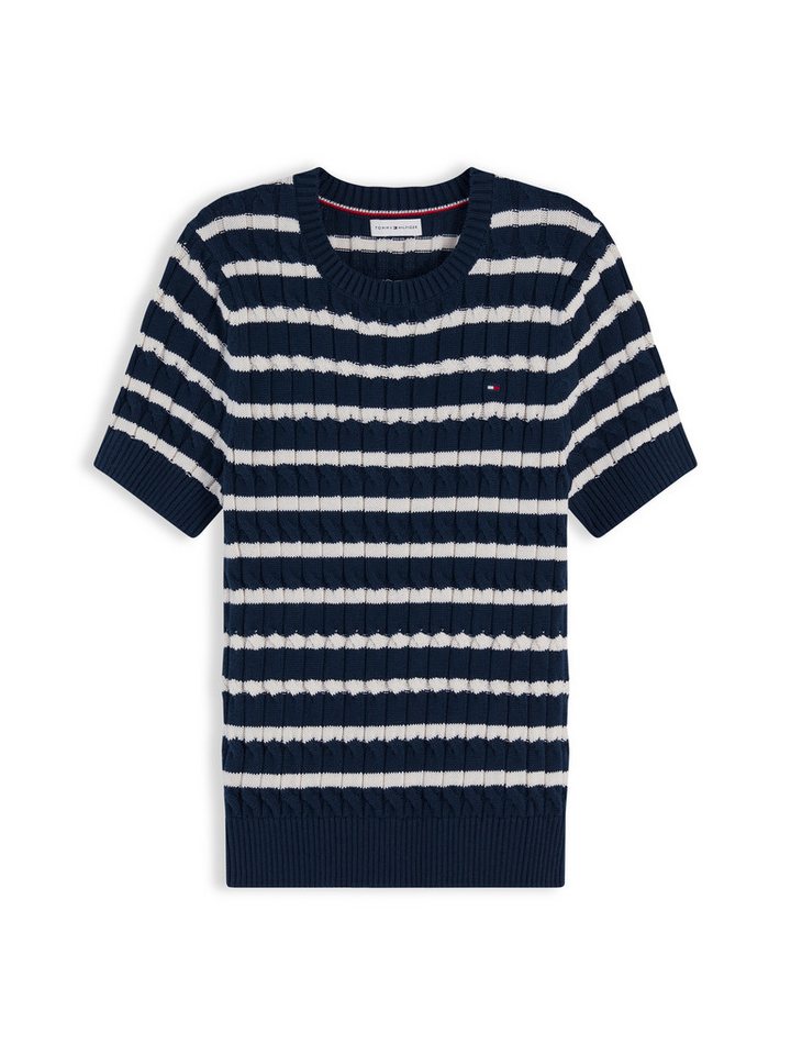 Tommy Hilfiger Kurzarmpullover CO CABLE MID GG SS C-NK SWT Baumwolle, mit Zopfmuster – Bild 5 von 5
